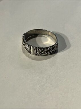 Ornate Sterling Silver Scroll Band Ring Sz 8